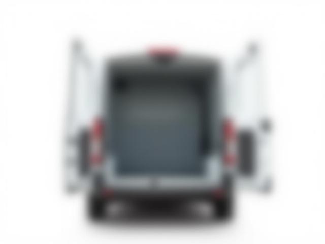 White cargo van with rear doors open, studio background