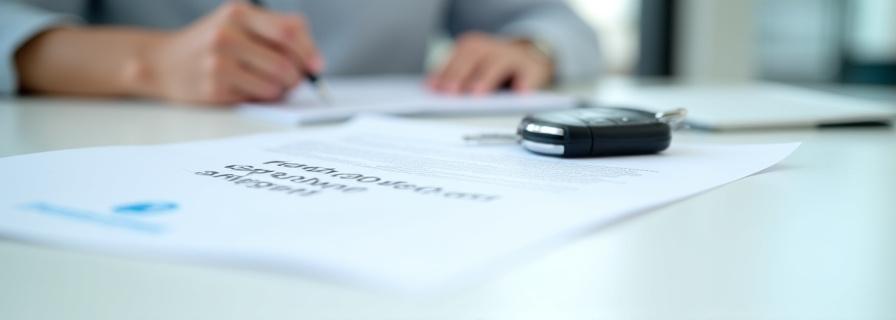 Close up of a professional reviewing a car rental agreement document